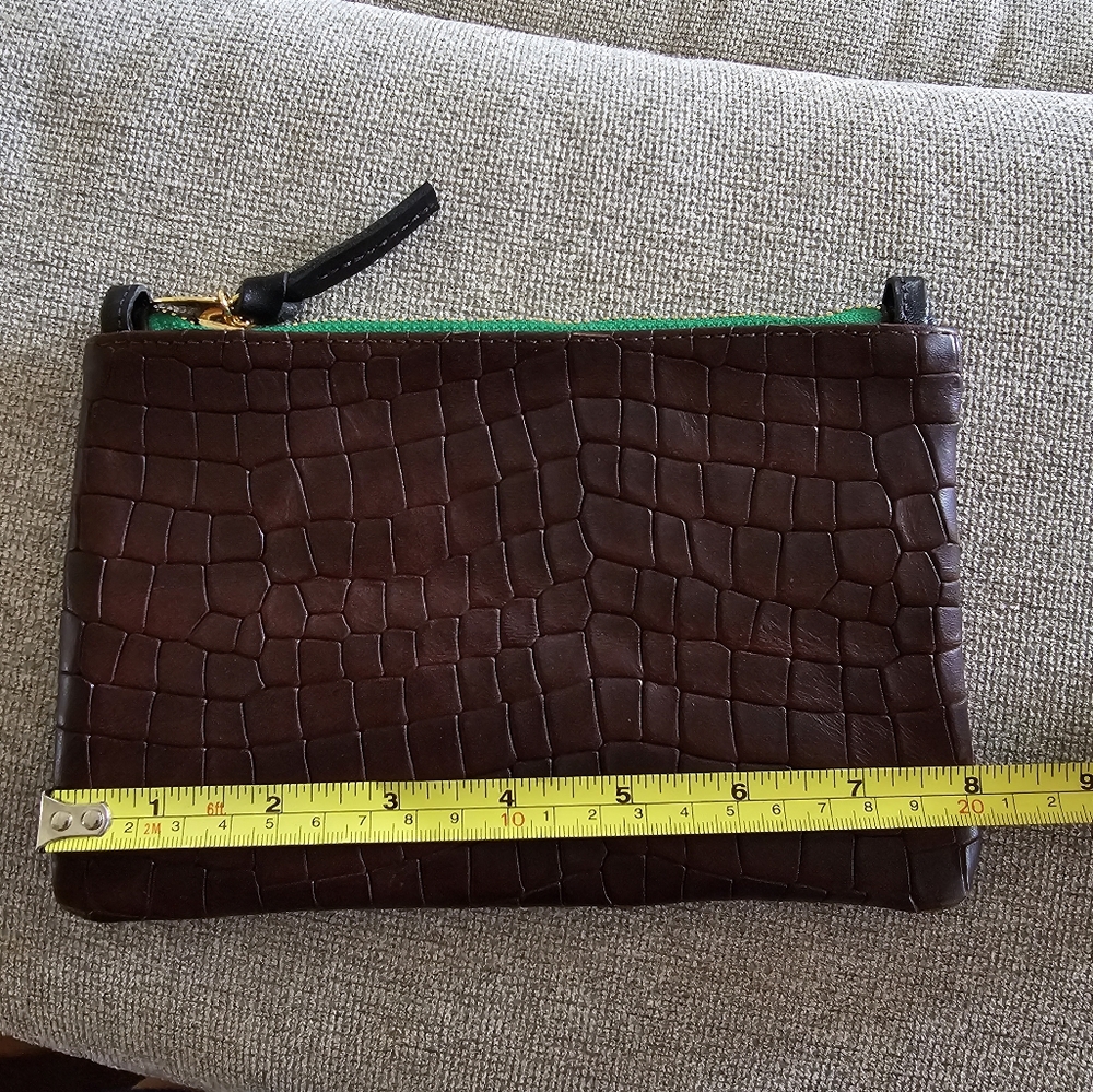 Clare V Vivier / brown Croc Alligator Embossed Leather Clutch Bag Pouch - Picture 9 of 9